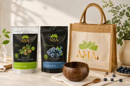 AMAIessence Fit Protein és Organic Protein Powder csomag tállal és táskával