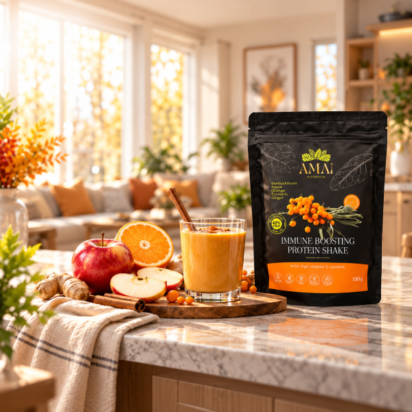 Őszi sütőtökös smoothie homoktövises AMAIessence fehérjével